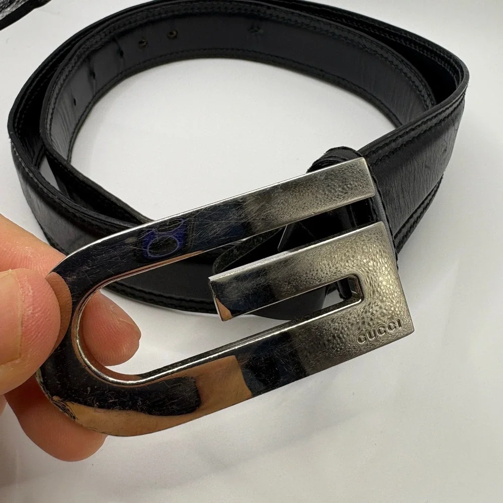 Gucci Mens Black Leather Belt Silver G Buckle 138590 100 40 Made in Italy